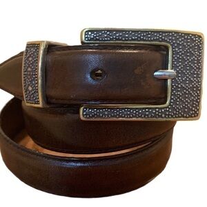 Fossil Brown Leather Belt Silver/Gold Buckle Sz M